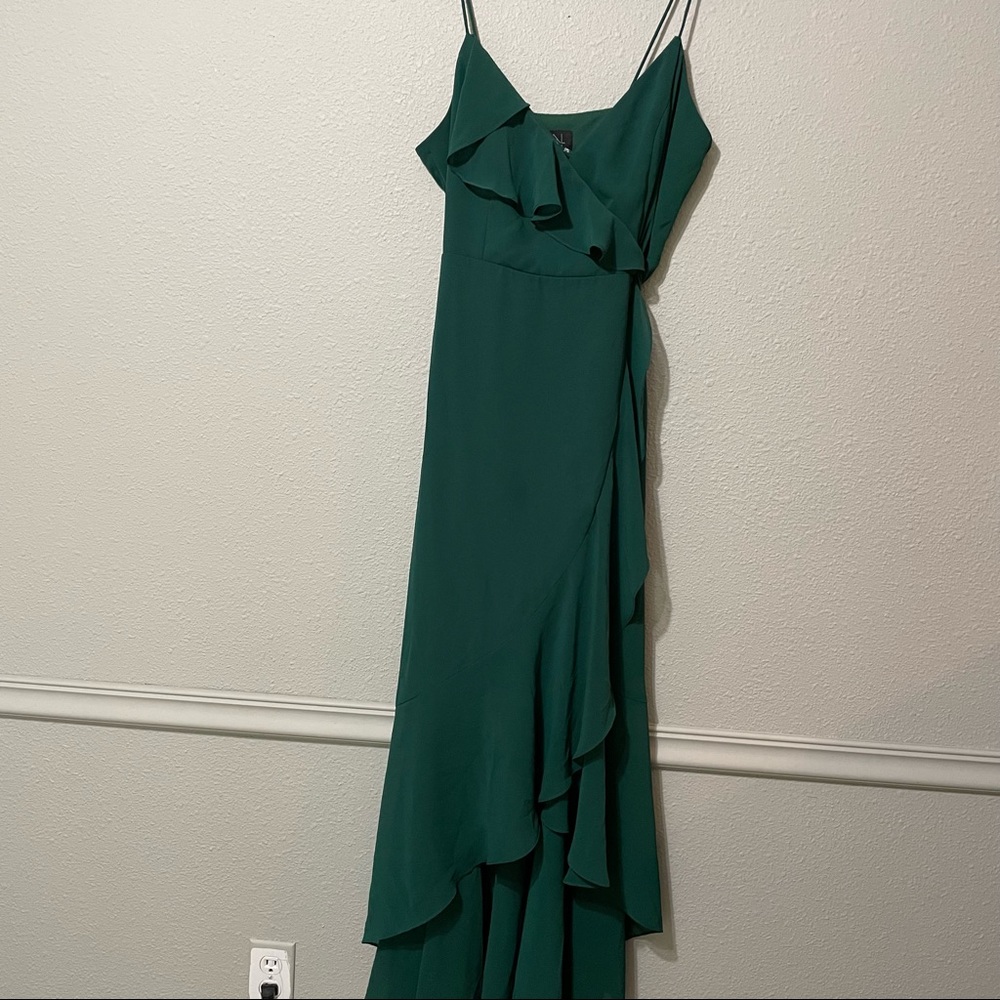 Social Bridesmaids Forest Green Sleeveless Ruffled Wrap Maxi Dress 12